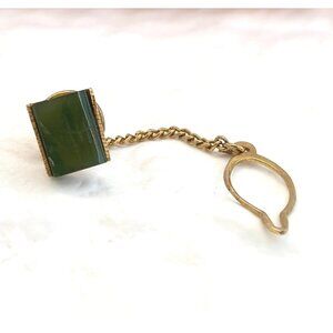 Faux Jade Stone Gold Toned Vintage Men's Tie Tack
